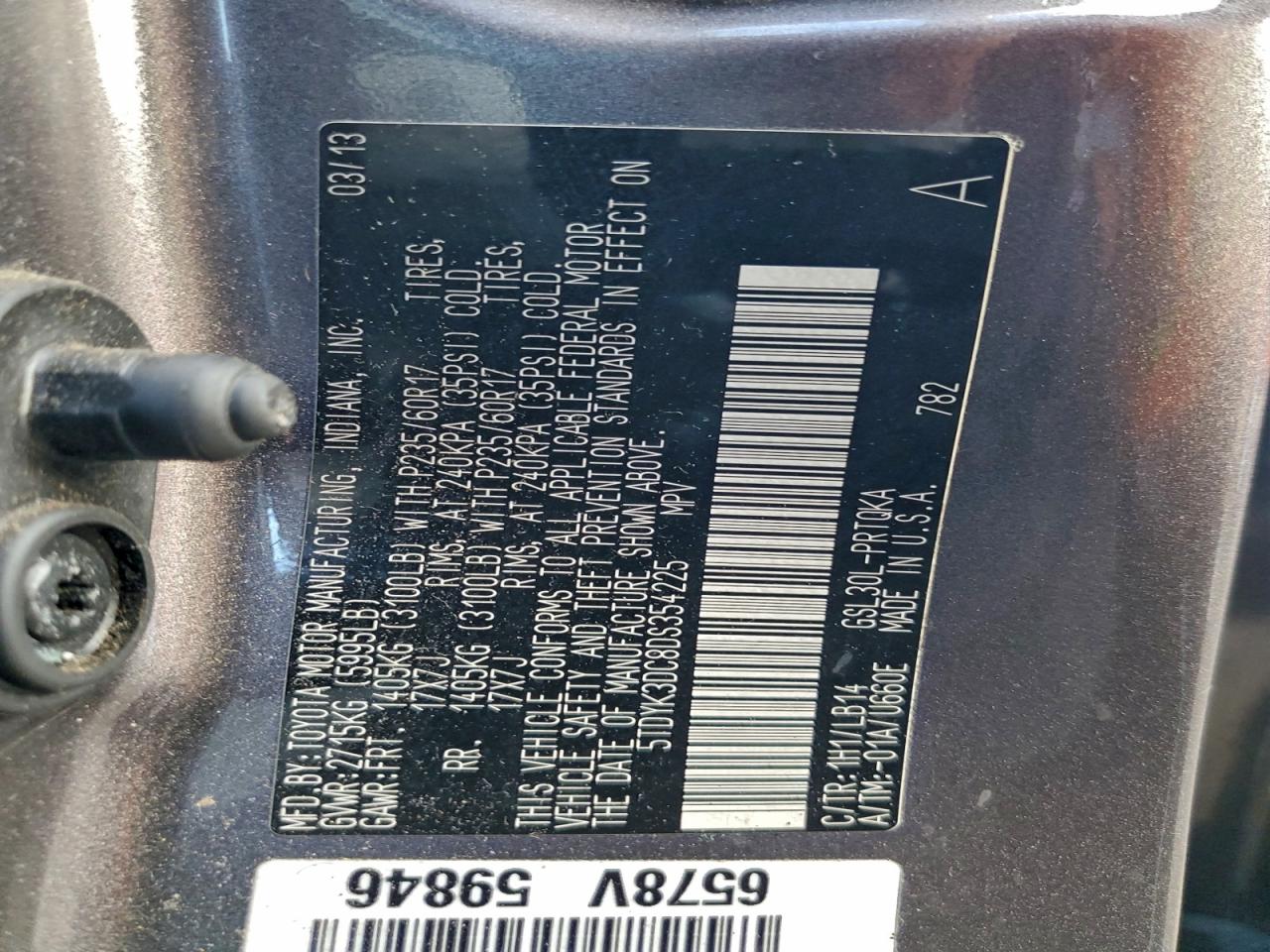 2013 Toyota Sienna Xle VIN: 5TDYK3DC8DS354225 Lot: 93317965