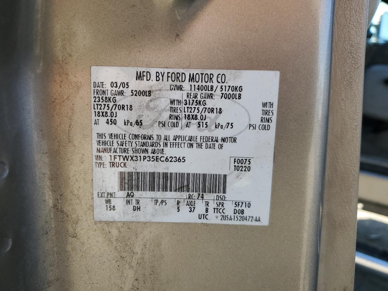 2005 Ford F350 Srw Super Duty VIN: 1FTWX31P35EC62365 Lot: 93689675