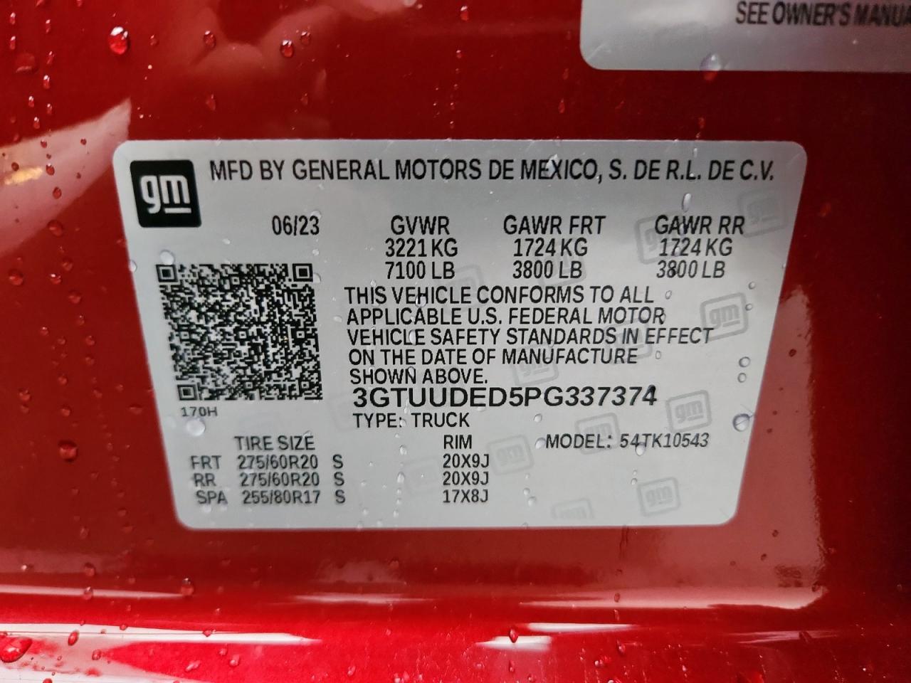 2023 GMC Sierra K1500 Slt VIN: 3GTUUDED5PG337374 Lot: 94050315