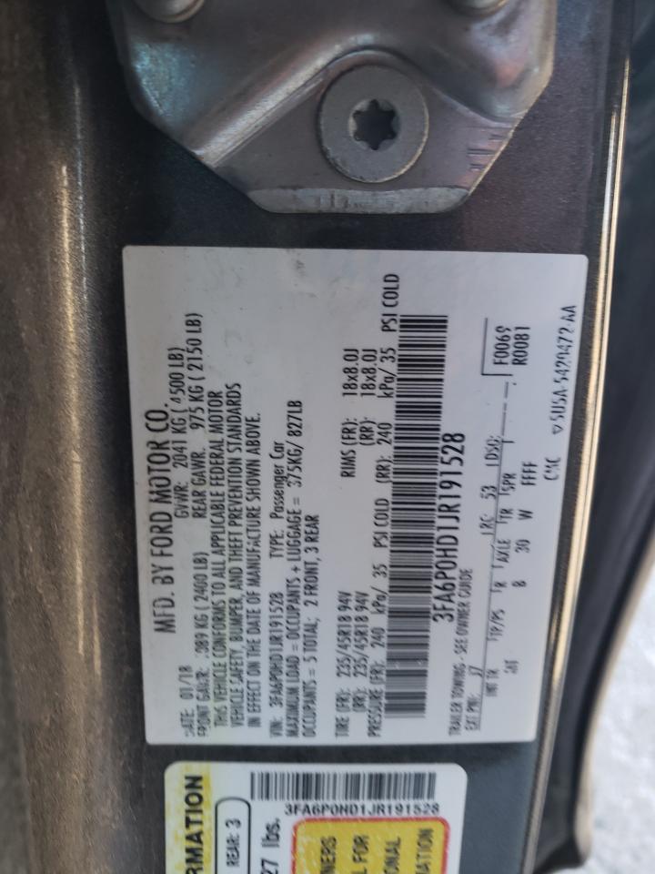 2018 Ford Fusion Se VIN: 3FA6P0HD1JR191528 Lot: 92370425