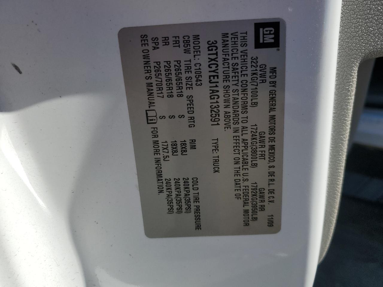 2010 GMC Sierra C1500 Hybrid VIN: 3GTXCYEJ1AG132591 Lot: 92170365