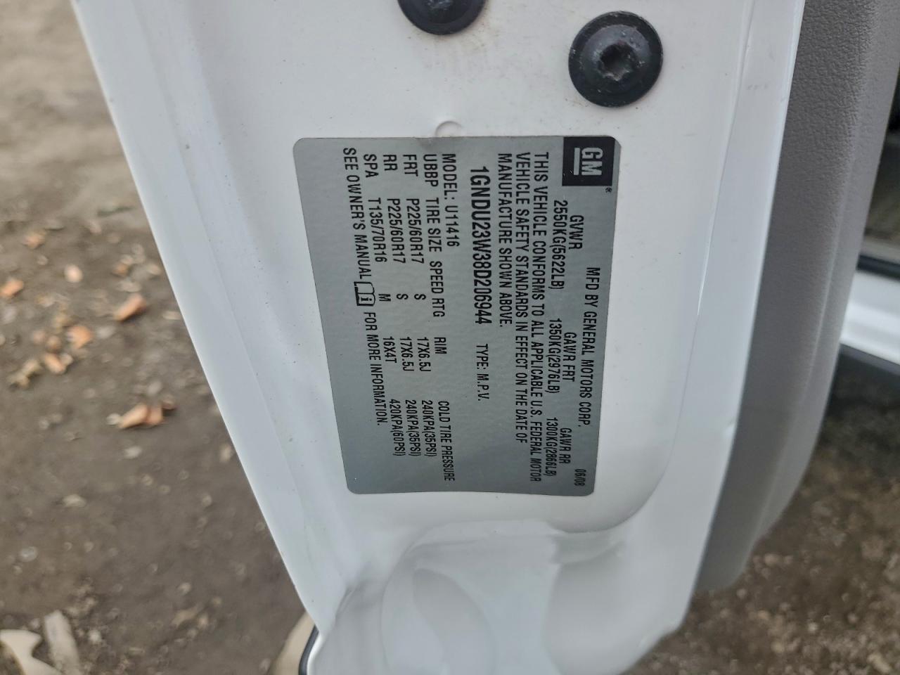 2008 Chevrolet Uplander Ls VIN: 1GNDU23W38D206944 Lot: 94187755