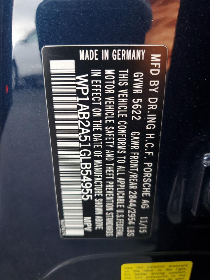 2016 Porsche Macan S VIN: WP1AB2A51GLB54955 Lot: 91671455