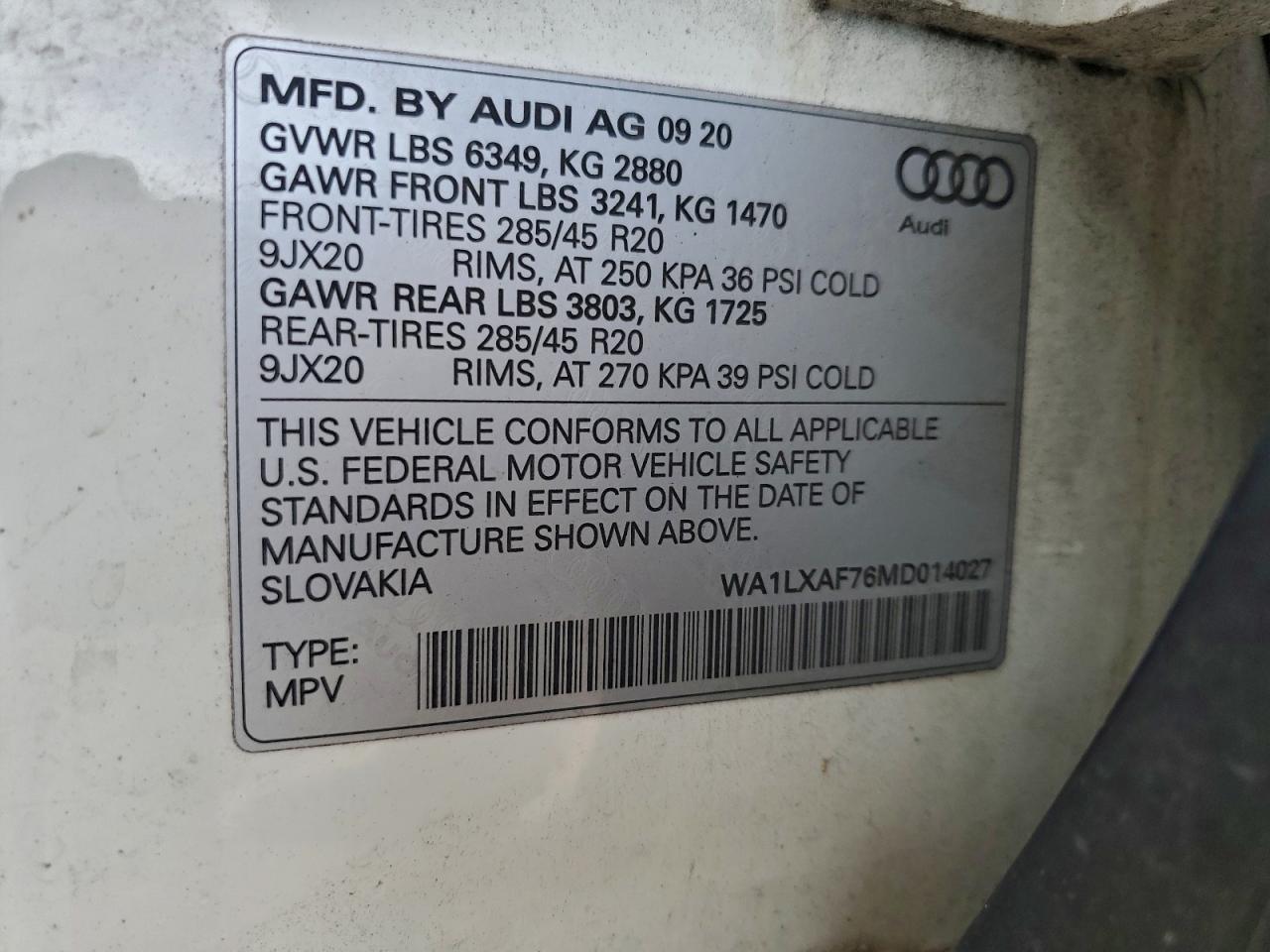 2021 Audi Q7 Premium Plus VIN: WA1LXAF76MD014027 Lot: 94324785
