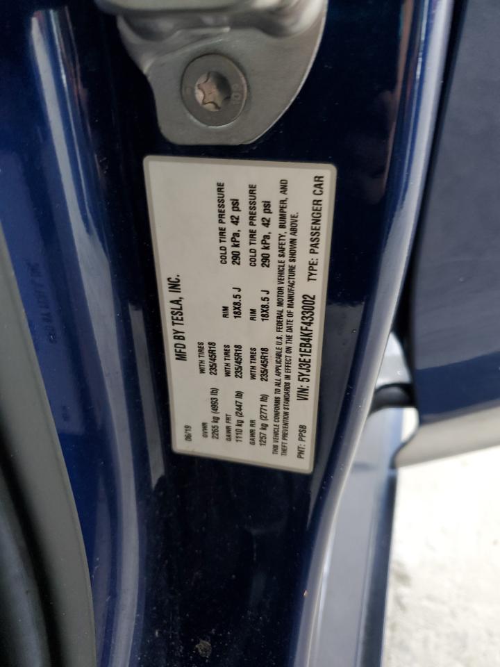 2019 Tesla Model 3 VIN: 5YJ3E1EB4KF433002 Lot: 92945215