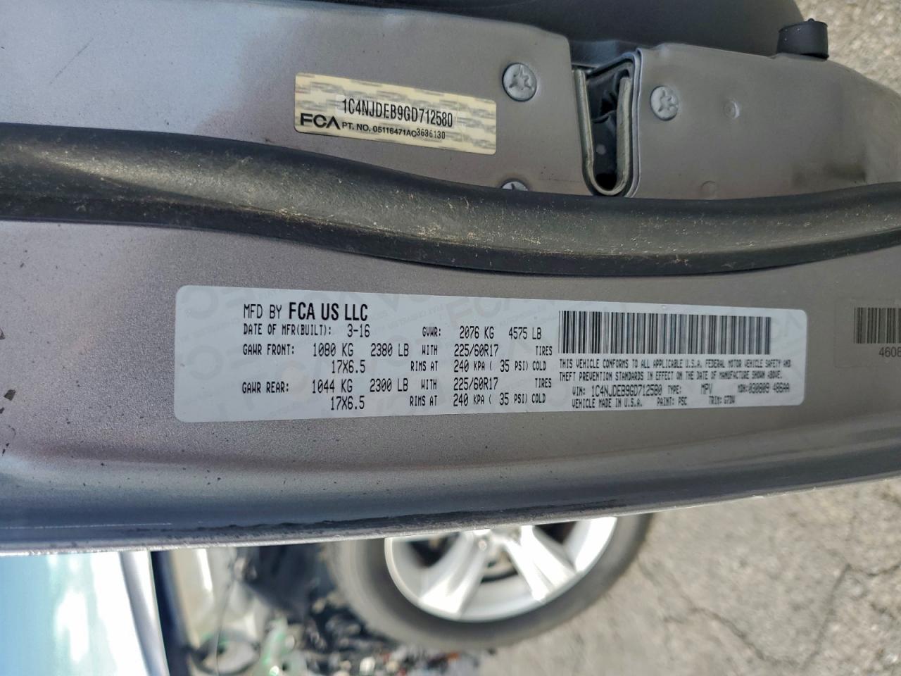 2016 Jeep Compass Latitude VIN: 1C4NJDEB9GD712580 Lot: 93898095