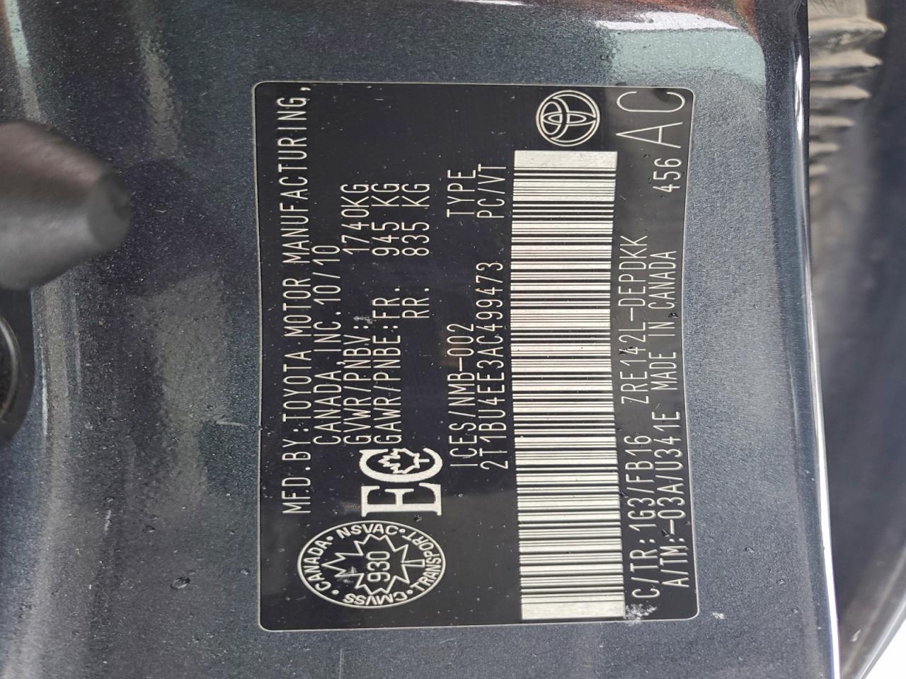 2010 Toyota Corolla Base VIN: 2T1BU4EE3AC499473 Lot: 93703645