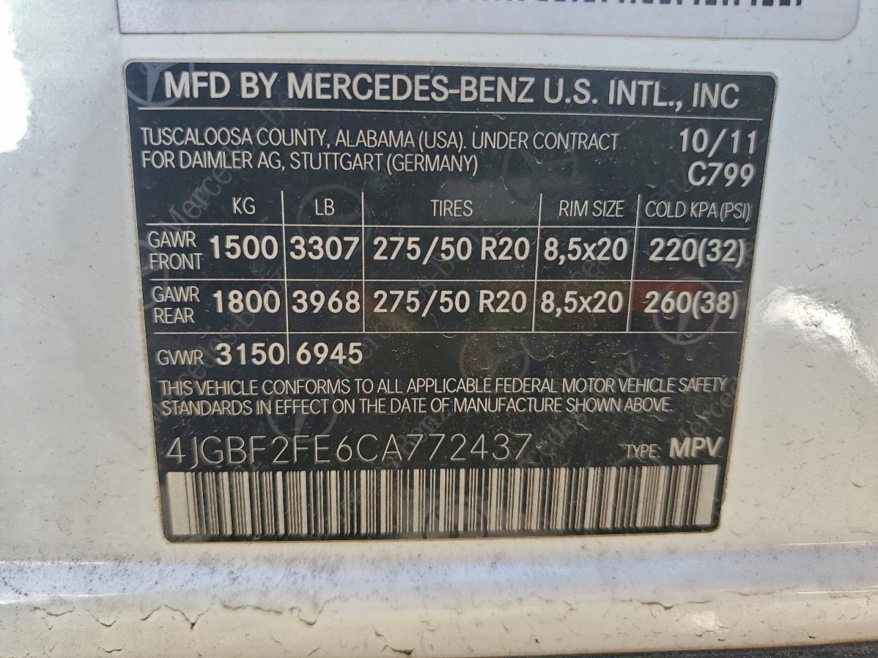 2012 Mercedes-Benz Gl 350 Bluetec VIN: 4JGBF2FE6CA772437 Lot: 94190075