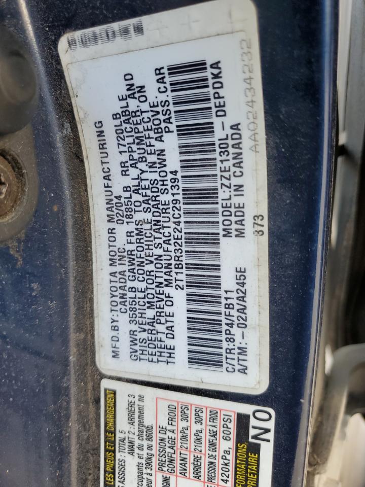 2004 Toyota Corolla Ce VIN: 2T1BR32E24C291394 Lot: 93203585