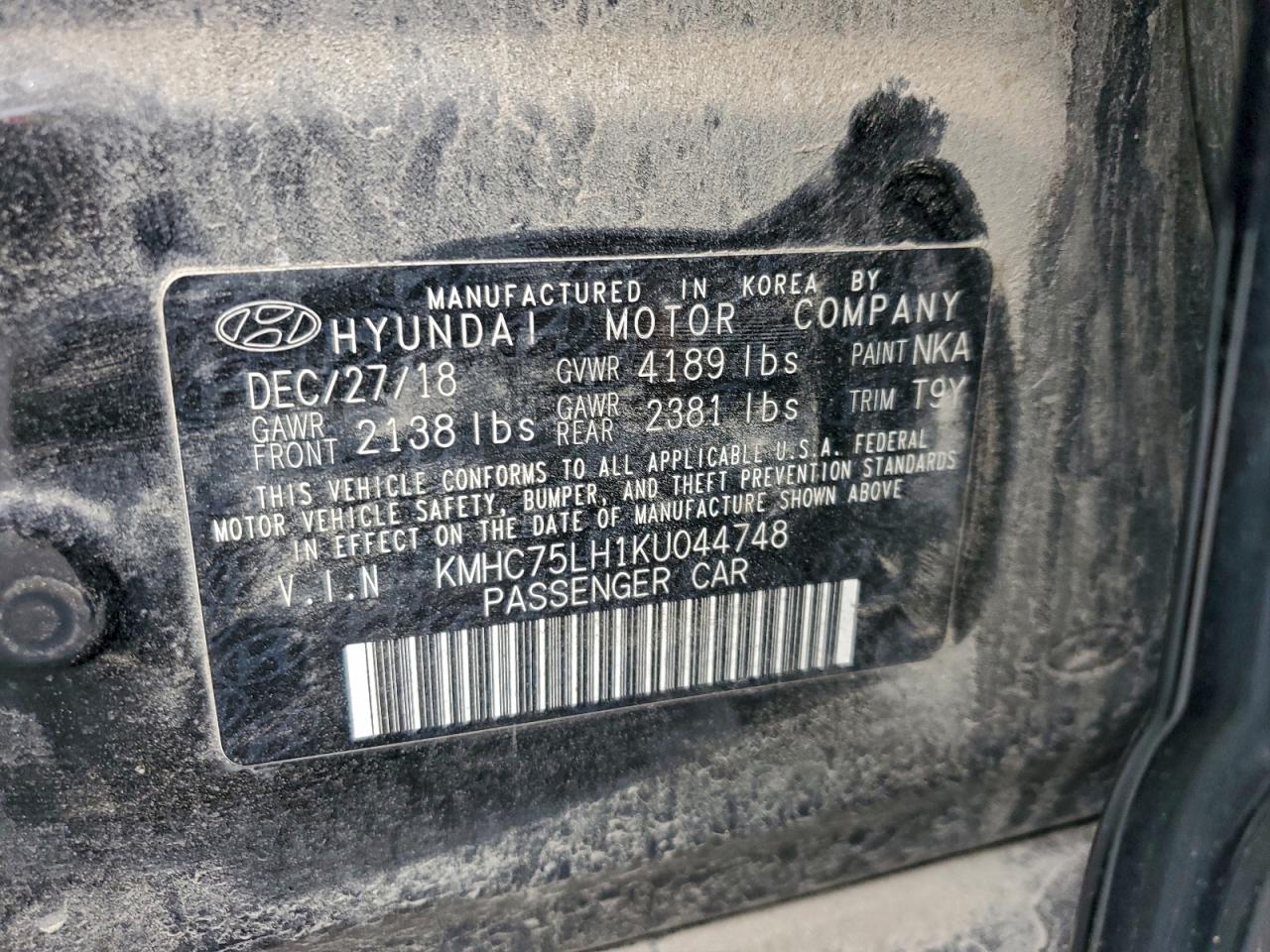 2019 Hyundai Ioniq VIN: KMHC75LH1KU044748 Lot: 94112305