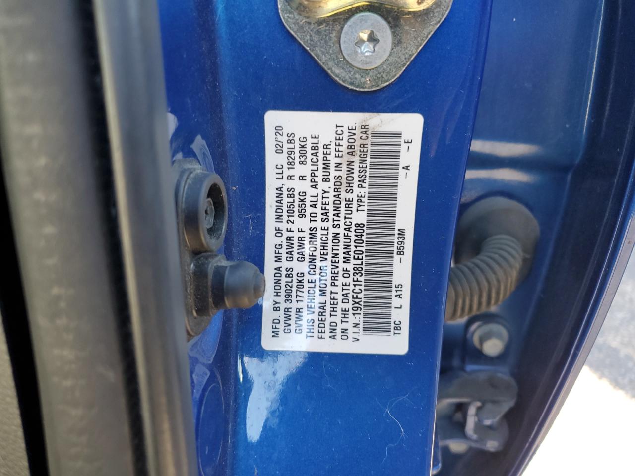 2020 Honda Civic Ex VIN: 19XFC1F38LE010408 Lot: 92383565