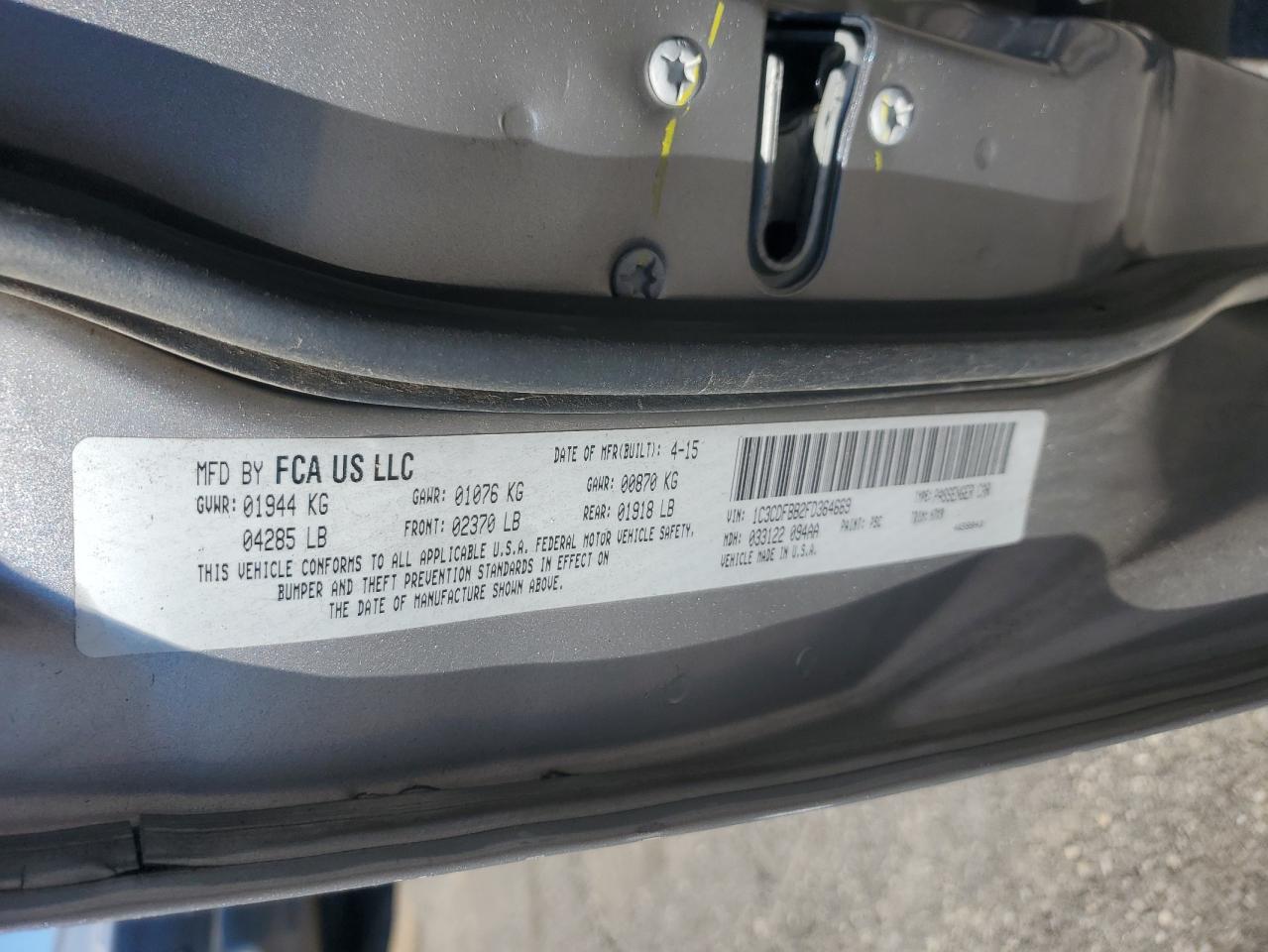 2015 Dodge Dart Sxt VIN: 1C3CDFBB2FD364669 Lot: 90391435