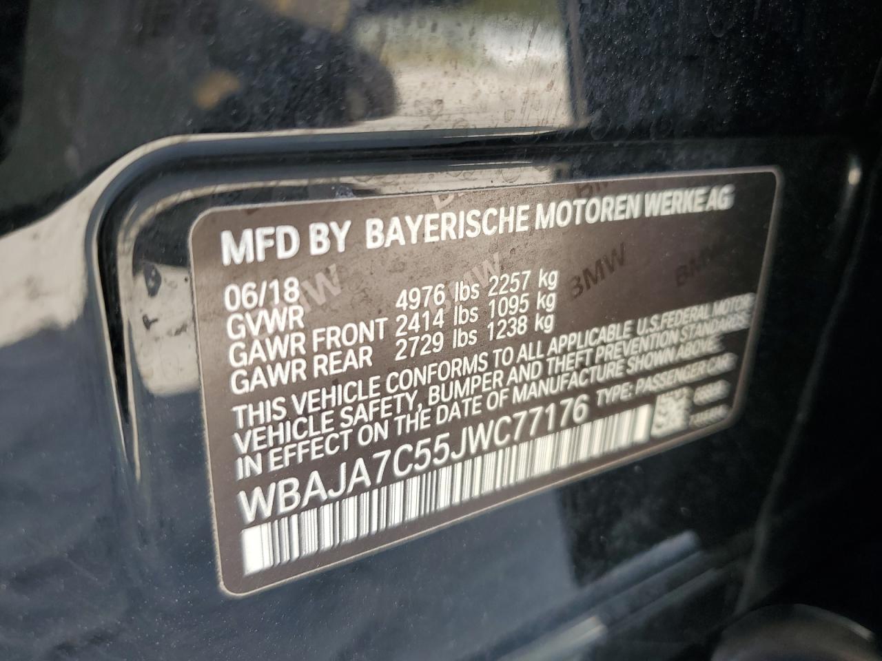 2018 BMW 530 Xi VIN: WBAJA7C55JWC77176 Lot: 92198925