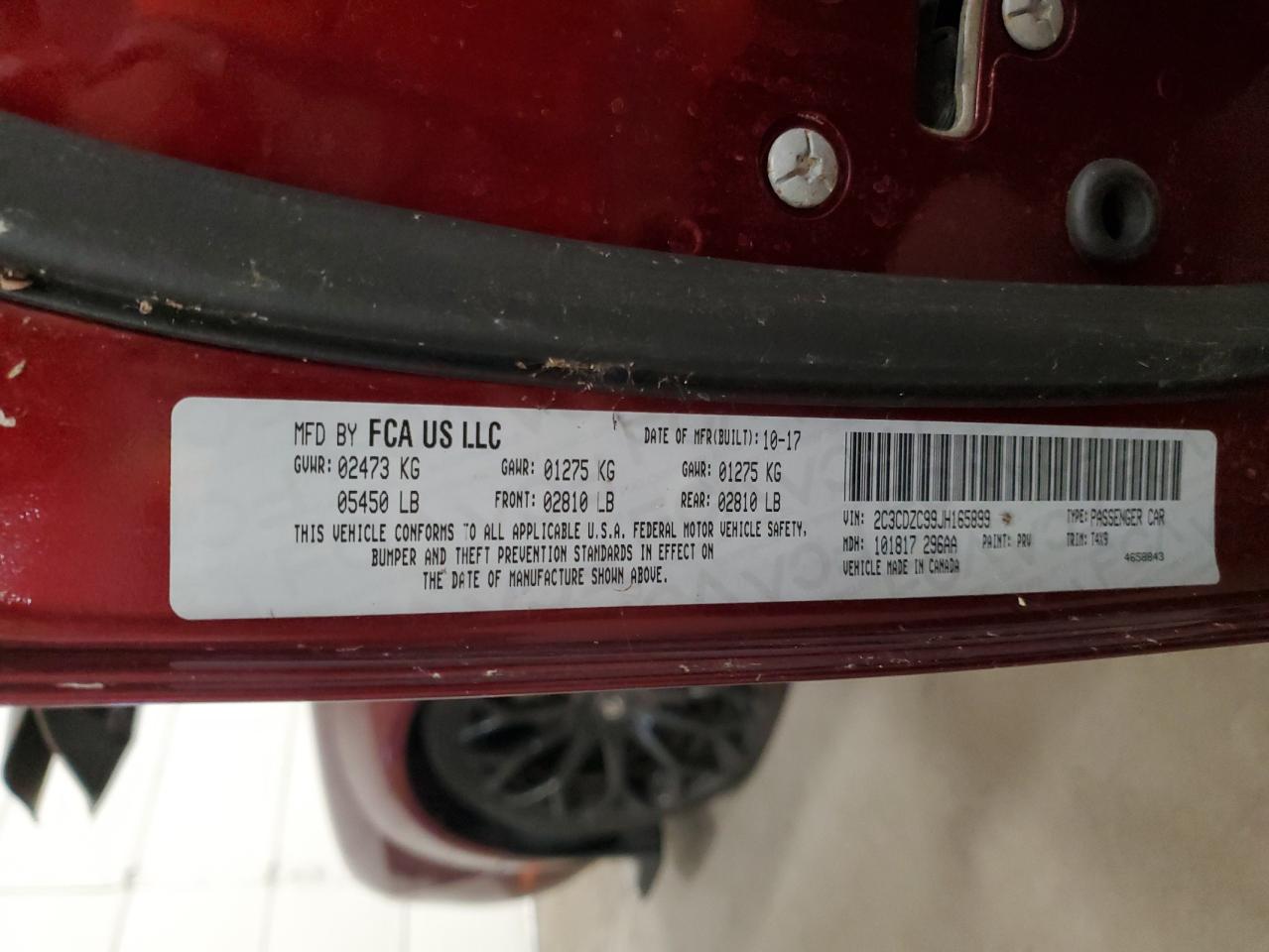 2018 Dodge Challenger Srt Hellcat VIN: 2C3CDZC99JH165899 Lot: 91762525