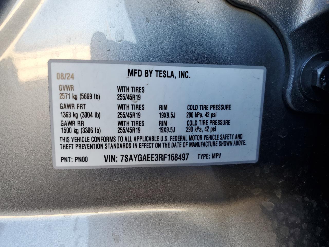 2024 Tesla Model Y VIN: 7SAYGAEE3RF168497 Lot: 91729235