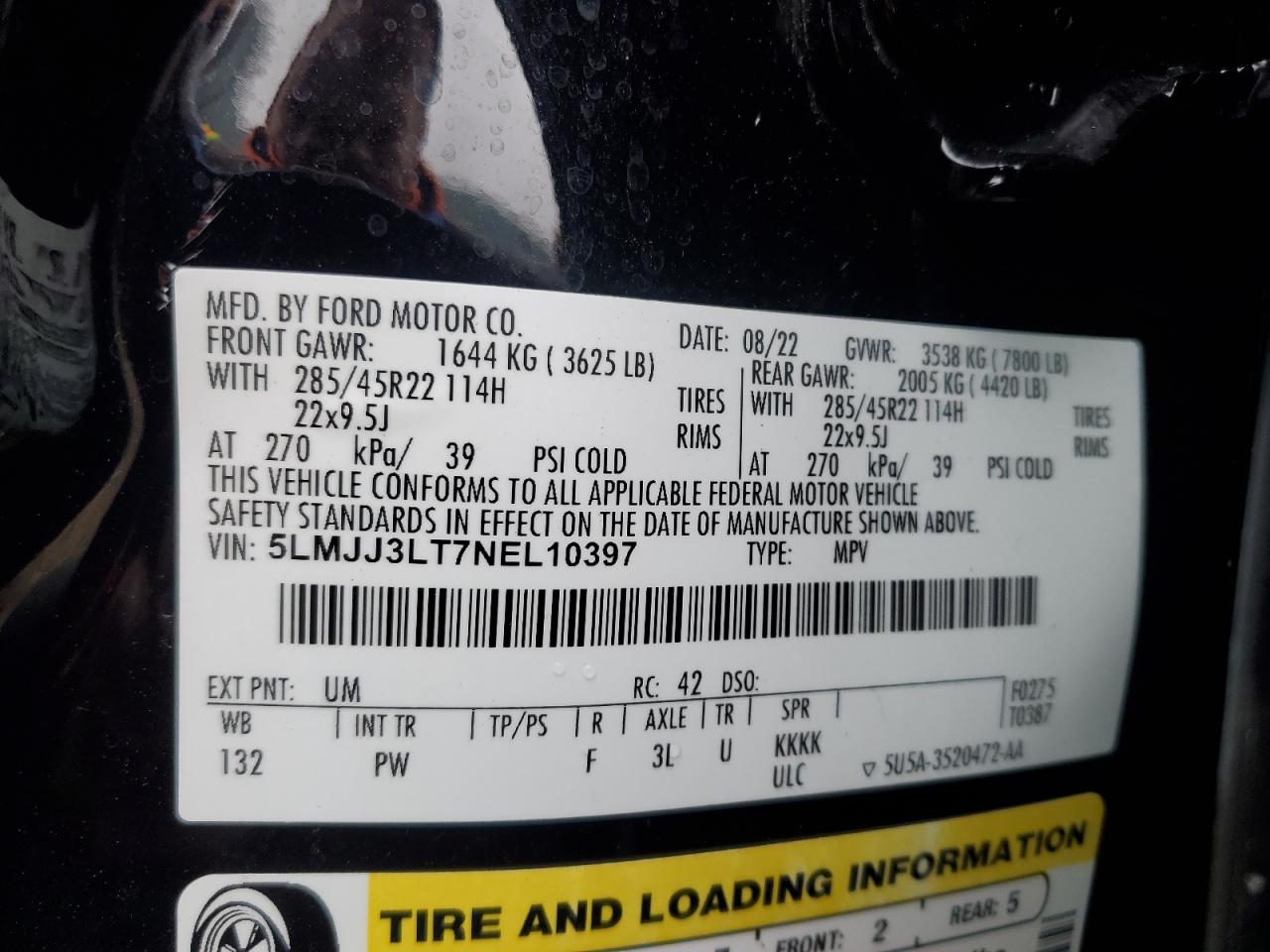 2022 Lincoln Navigator L Reserve VIN: 5LMJJ3LT7NEL10397 Lot: 93204985