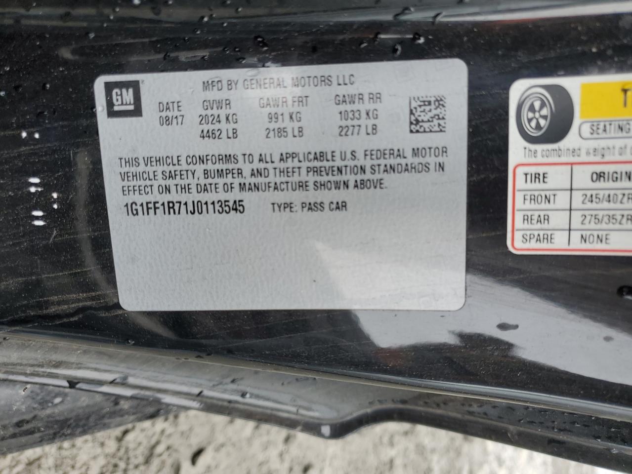 2018 Chevrolet Camaro Ss VIN: 1G1FF1R71J0113545 Lot: 93083935