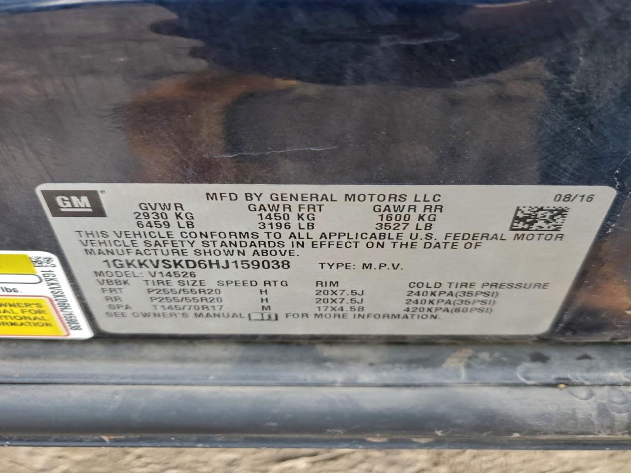 2017 GMC Acadia Limited Slt-2 VIN: 1GKKVSKD6HJ159038 Lot: 93746365