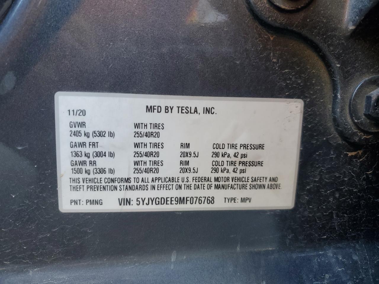 2021 Tesla Model Y VIN: 5YJYGDEE9MF076768 Lot: 93723005