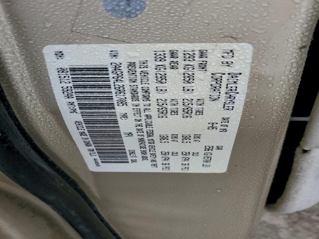 2006 Chrysler Town & Country Limited VIN: 2A4GP64L26R617085 Lot: 94165745