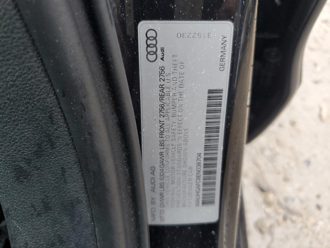 2014 Audi A6 Prestige VIN: WAUHGAFC8EN038704 Lot: 91833105