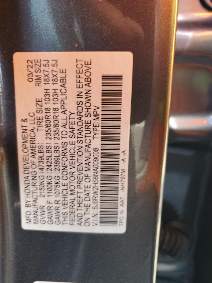 2022 Honda Cr-V Ex VIN: 5J6RW2H58NA009008 Lot: 90926555