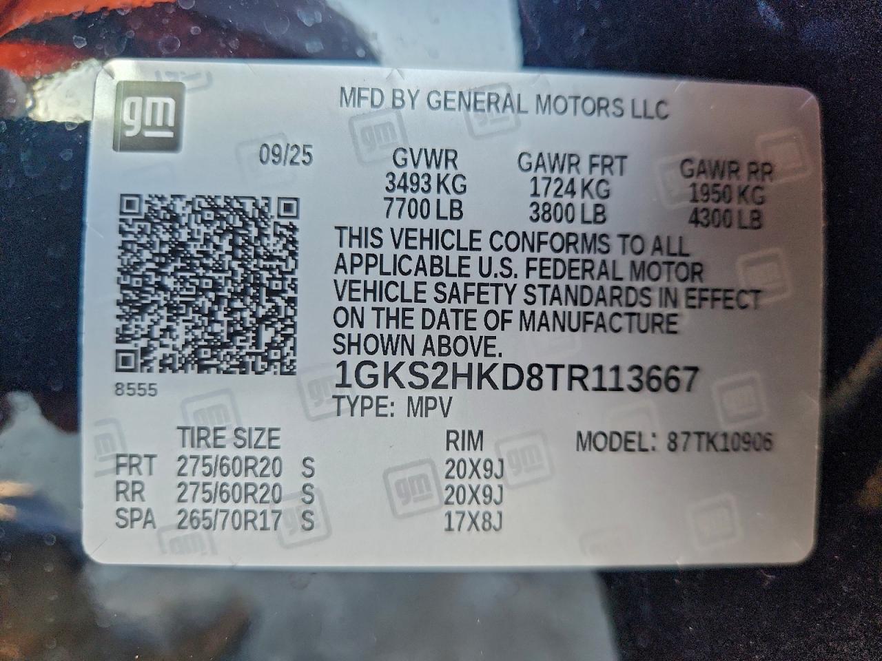 2026 GMC Yukon Xl At4 VIN: 1GKS2HKD8TR113667 Lot: 94133585