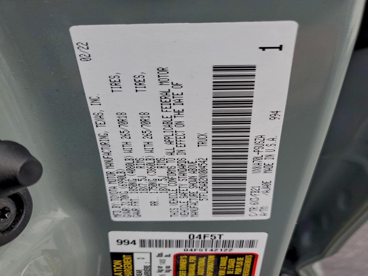 2022 Toyota Tundra Crewmax Sr VIN: 5TFLA5AB2NX004542 Lot: 93815805