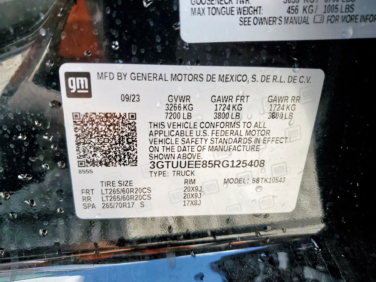 2024 GMC Sierra K1500 At4 VIN: 3GTUUEE85RG125408 Lot: 92111545