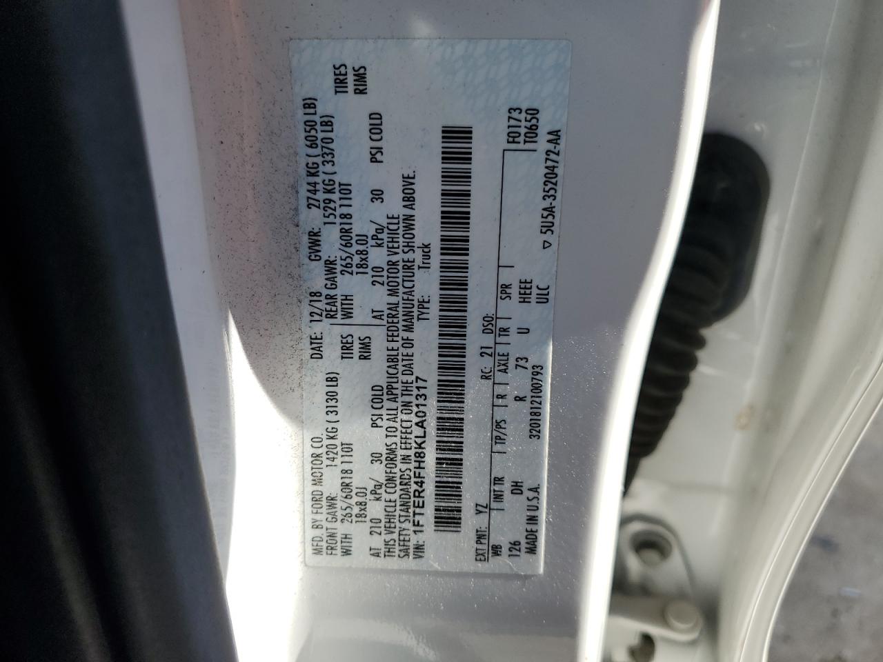 2019 Ford Ranger Xl VIN: 1FTER4FH8KLA01317 Lot: 92921505