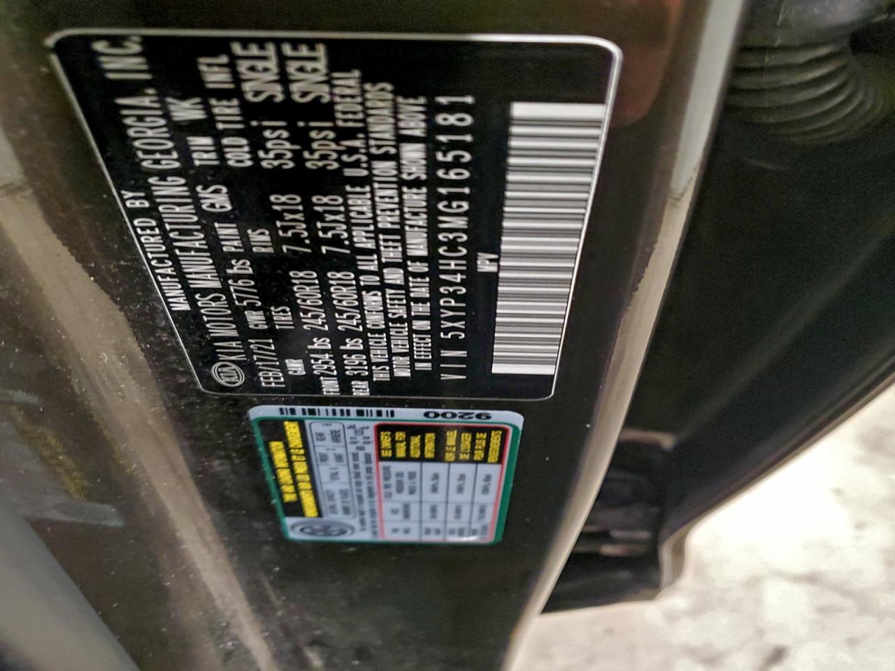 2021 Kia Telluride Ex VIN: 5XYP34HC3MG165181 Lot: 91429115