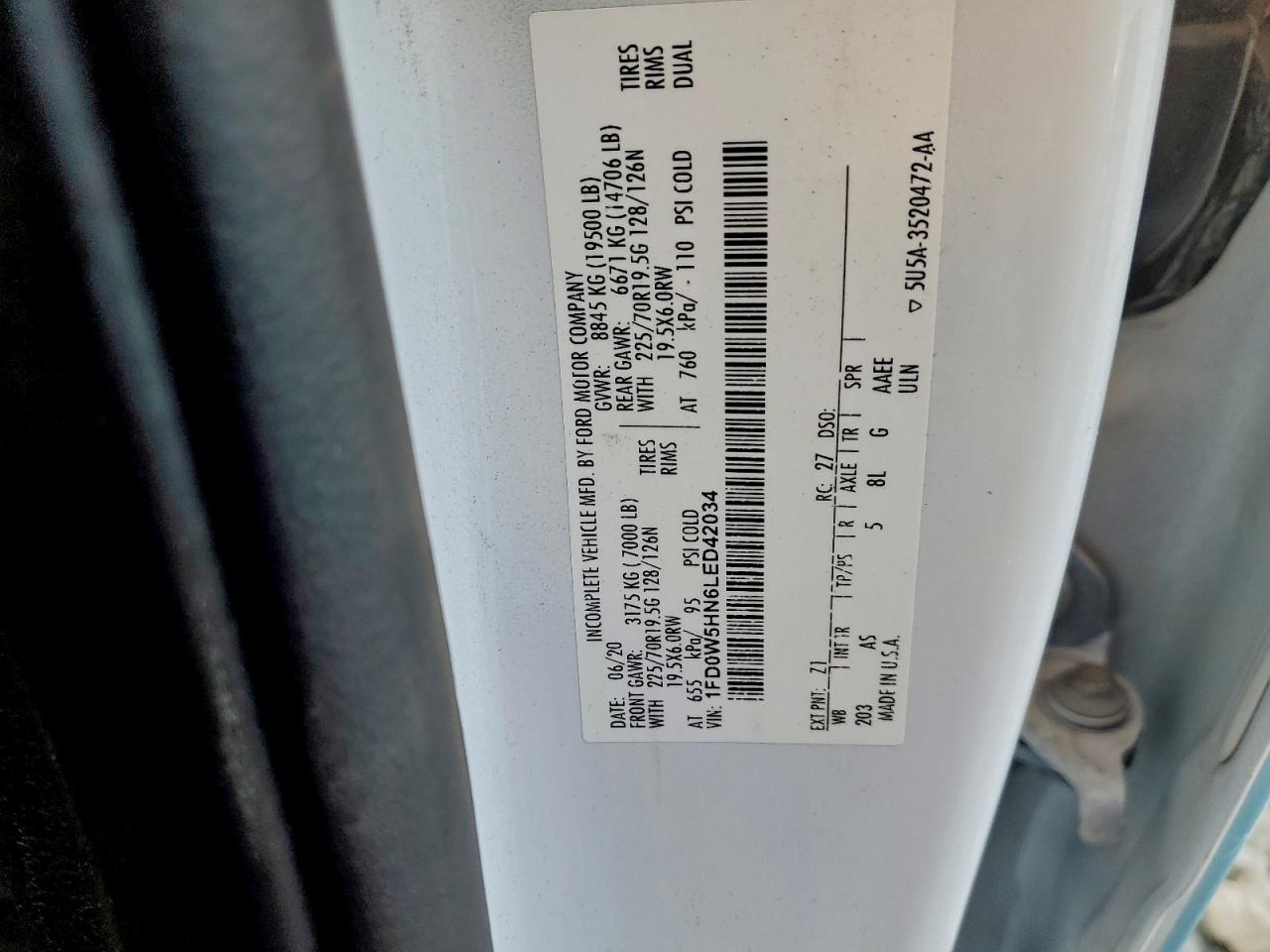 2020 Ford F550 Super Duty VIN: 1FD0W5HN6LED42034 Lot: 93929635