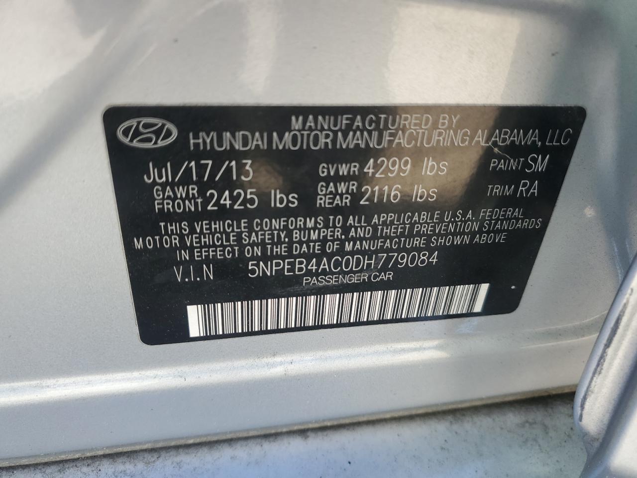 2013 Hyundai Sonata Gls VIN: 5NPEB4AC0DH779084 Lot: 91435935