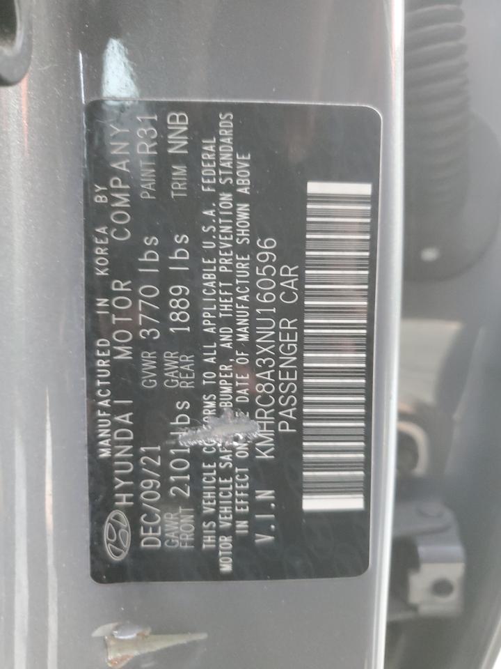 2022 Hyundai Venue Sel VIN: KMHRC8A3XNU160596 Lot: 91604095