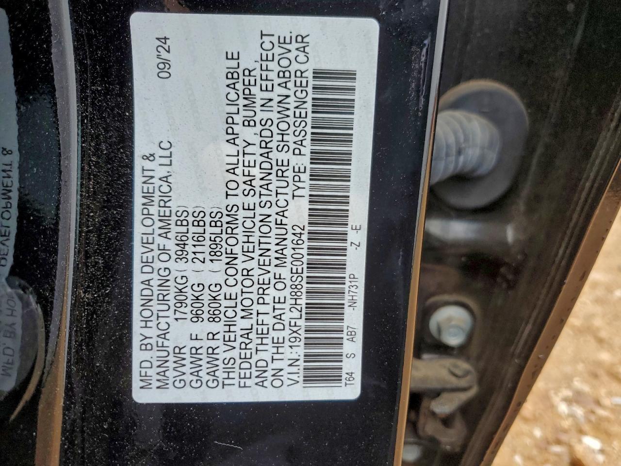 2025 Honda Civic Sport VIN: 19XFL2H88SE001642 Lot: 93425075