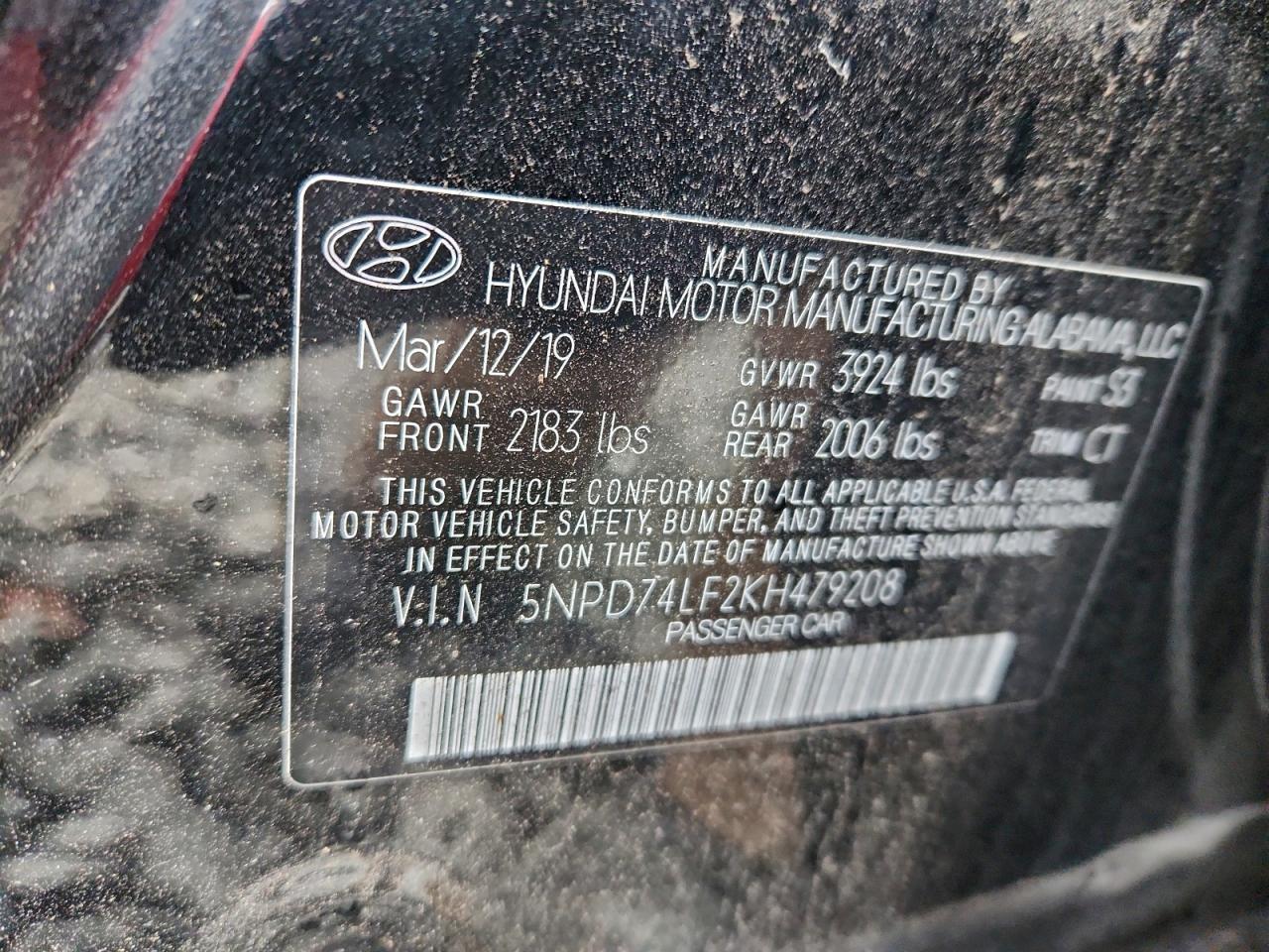 2019 Hyundai Elantra Se VIN: 5NPD74LF2KH479208 Lot: 94321415