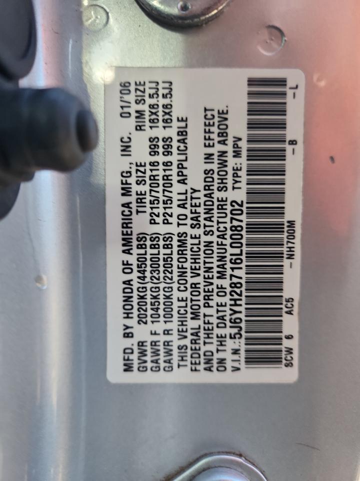 2006 Honda Element Ex VIN: 5J6YH28716L008702 Lot: 91072025