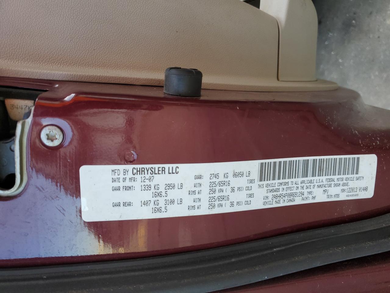 2008 Chrysler Town & Country Touring VIN: 2A8HR54P08R691294 Lot: 91399125