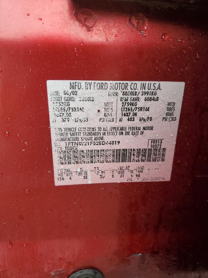 2002 Ford F250 Super Duty VIN: 1FTNW21F52ED44819 Lot: 93051915