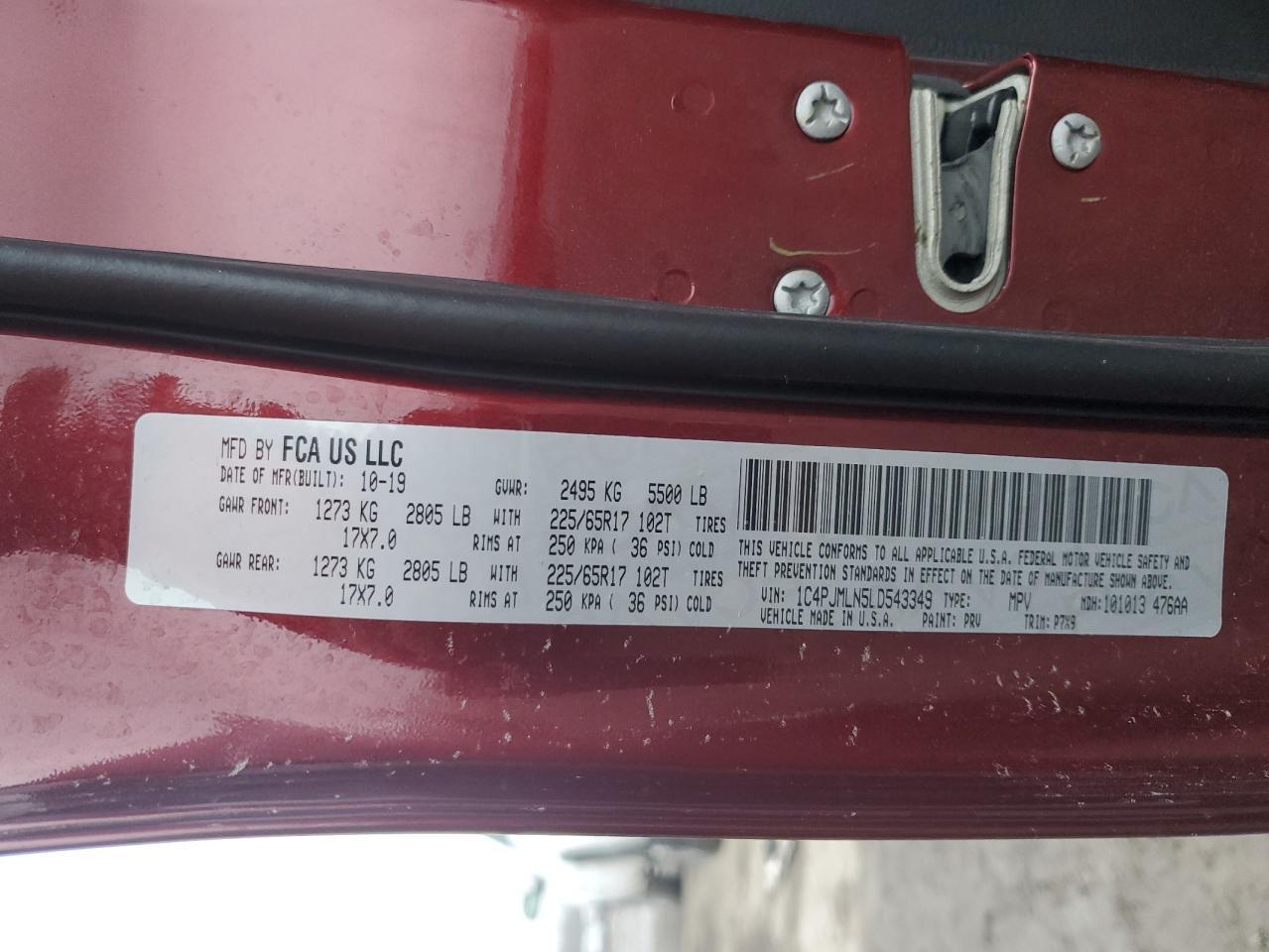 2020 Jeep Cherokee Latitude Plus VIN: 1C4PJMLN5LD543349 Lot: 93394835