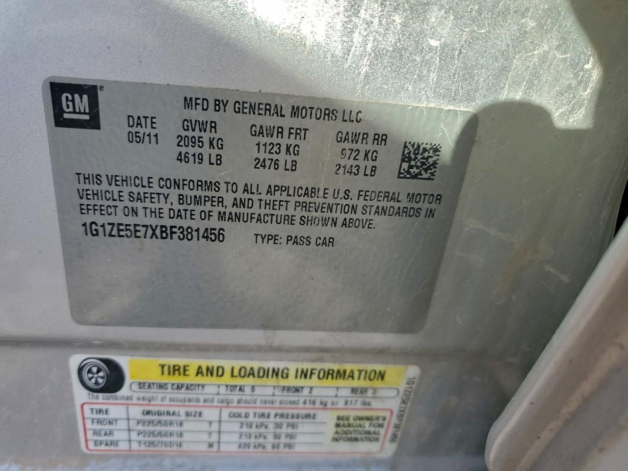 2011 Chevrolet Malibu Ltz VIN: 1G1ZE5E7XBF381456 Lot: 94337295