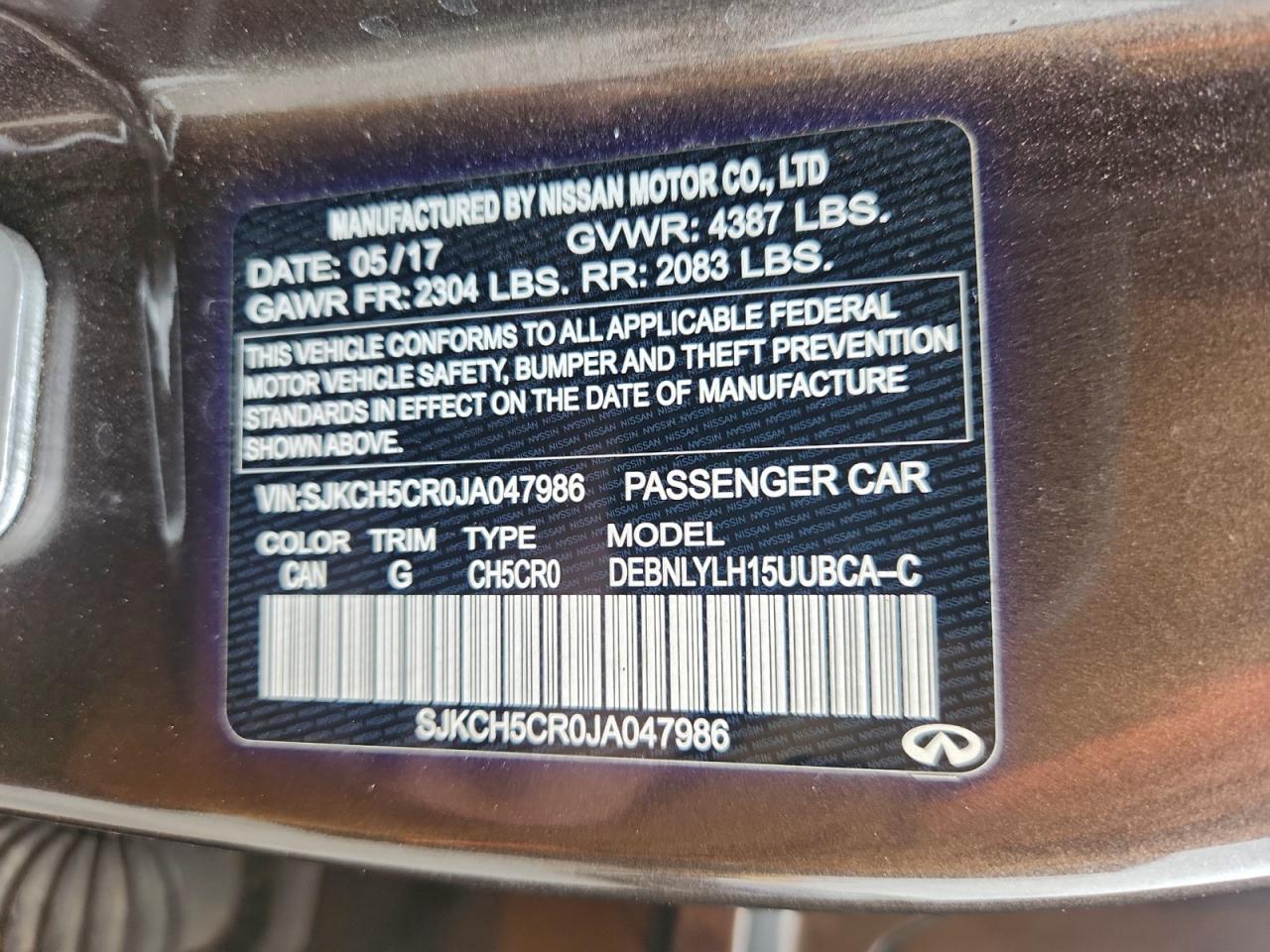 2018 Infiniti Qx30 Base VIN: SJKCH5CR0JA047986 Lot: 93930865