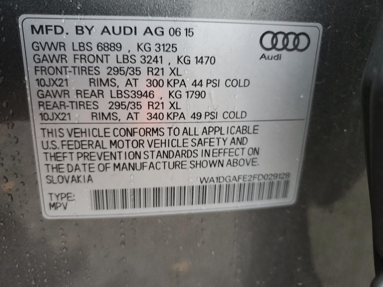 2015 Audi Q7 Prestige VIN: WA1DGAFE2FD029128 Lot: 92446955