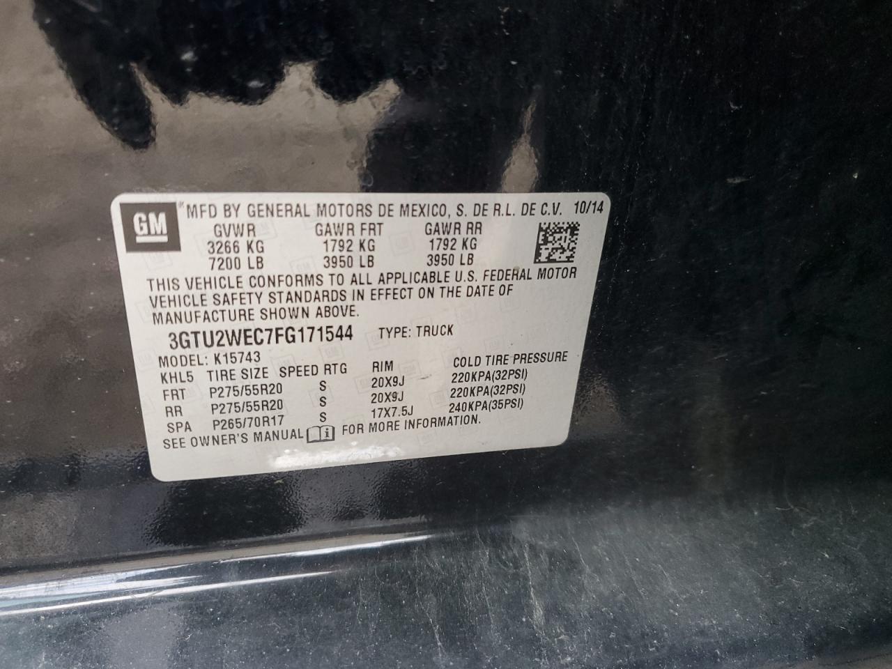 2015 GMC Sierra K1500 Denali VIN: 3GTU2WEC7FG171544 Lot: 91834275