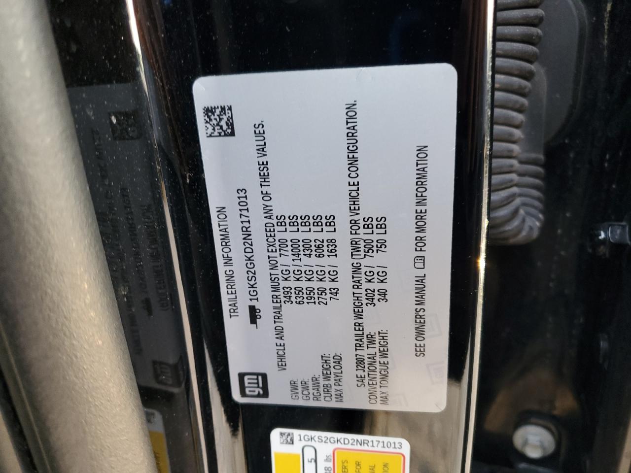 2022 GMC Yukon Xl K1500 Slt VIN: 1GKS2GKD2NR171013 Lot: 71226765