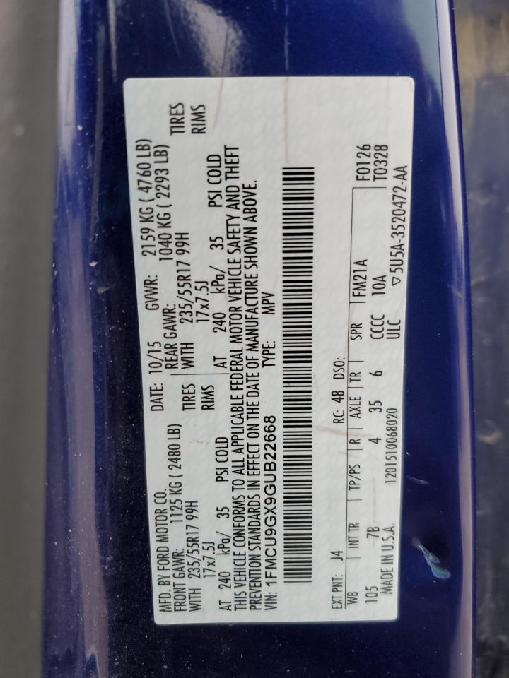 2016 Ford Escape Se VIN: 1FMCU9GX9GUB22668 Lot: 93390155