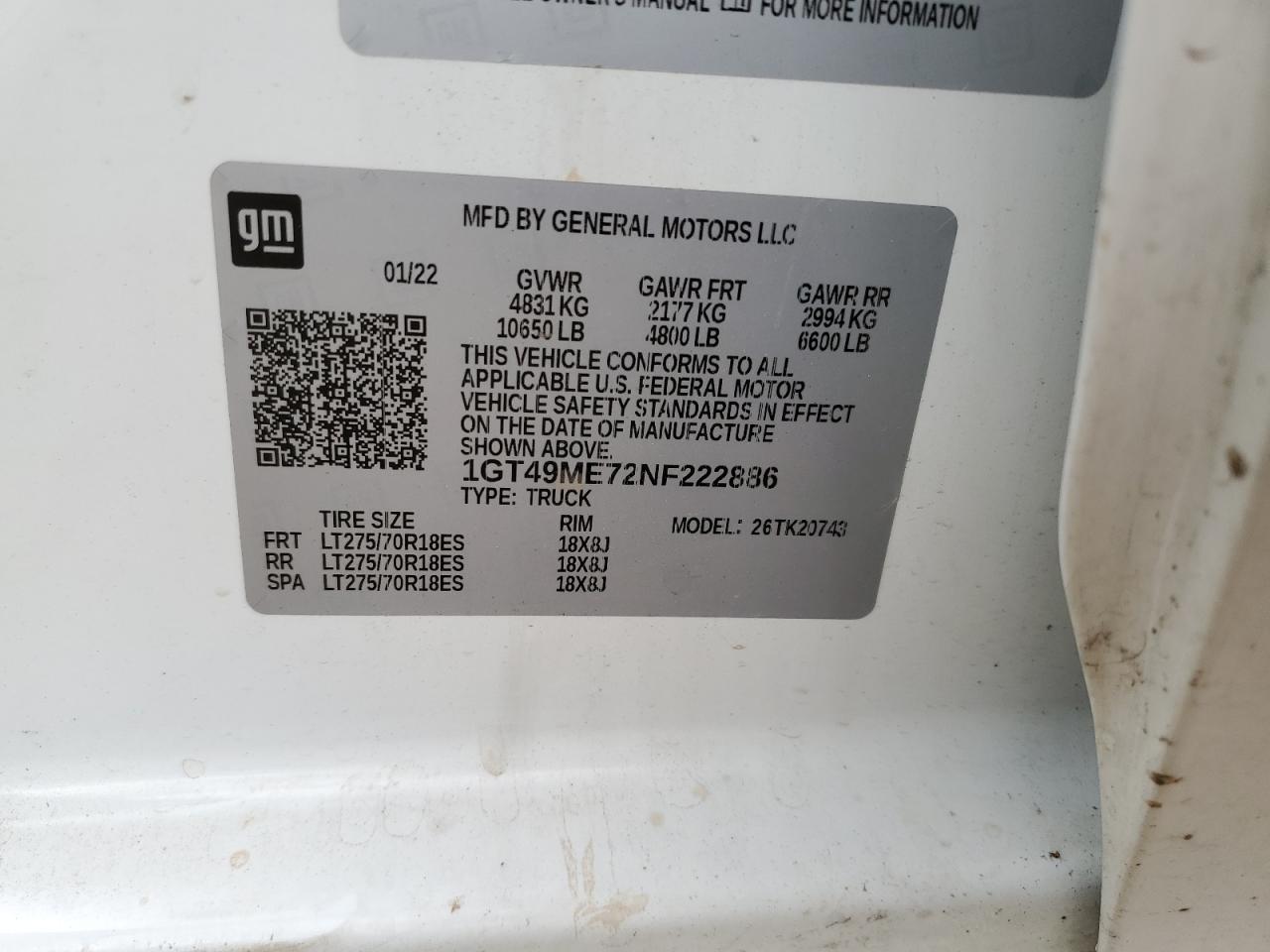 2022 GMC Sierra K2500 Sle VIN: 1GT49ME72NF222886 Lot: 91168805