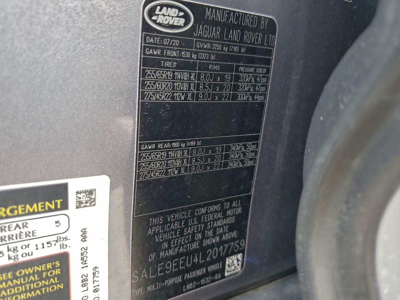 2020 Land Rover Defender 110 Hse VIN: SALE9EEU4L2017759 Lot: 92166915