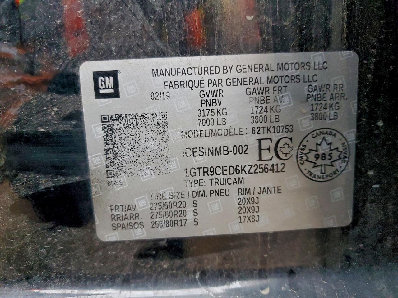 2019 GMC Sierra K1500 Elevation VIN: 1GTR9CED6KZ256412 Lot: 94178985