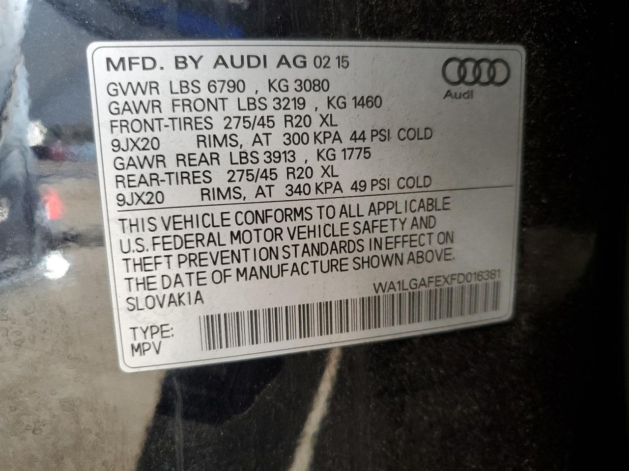 2015 Audi Q7 Premium Plus VIN: WA1LGAFEXFD016381 Lot: 91932615